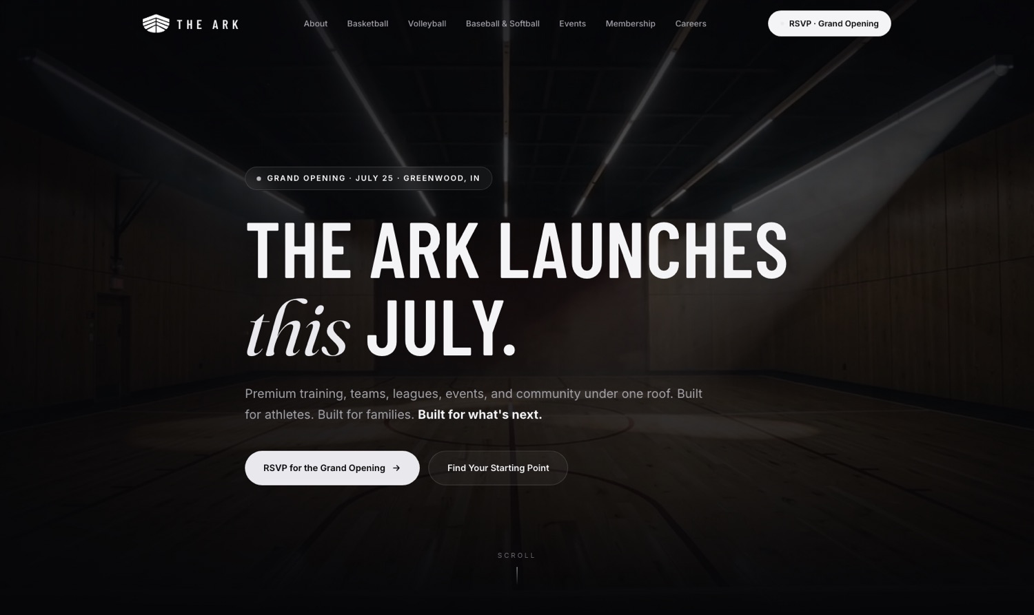 The Ark website — live homepage